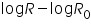 «math xmlns=¨http://www.w3.org/1998/Math/MathML¨»«mi mathvariant=¨normal¨»log«/mi»«mi»R«/mi»«mo»-«/mo»«mi mathvariant=¨normal¨»log«/mi»«msub»«mi»R«/mi»«mn»0«/mn»«/msub»«/math»