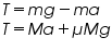 «math xmlns=¨http://www.w3.org/1998/Math/MathML¨»«mtable columnalign=¨left¨ rowspacing=¨0¨»«mtr»«mtd»«mi»T«/mi»«mo»=«/mo»«mi»m«/mi»«mi»g«/mi»«mo»-«/mo»«mi»m«/mi»«mi»a«/mi»«/mtd»«/mtr»«mtr»«mtd»«mi»T«/mi»«mo»=«/mo»«mi»M«/mi»«mi»a«/mi»«mo»+«/mo»«mi»§#956;«/mi»«mi»M«/mi»«mi»g«/mi»«/mtd»«/mtr»«/mtable»«/math»